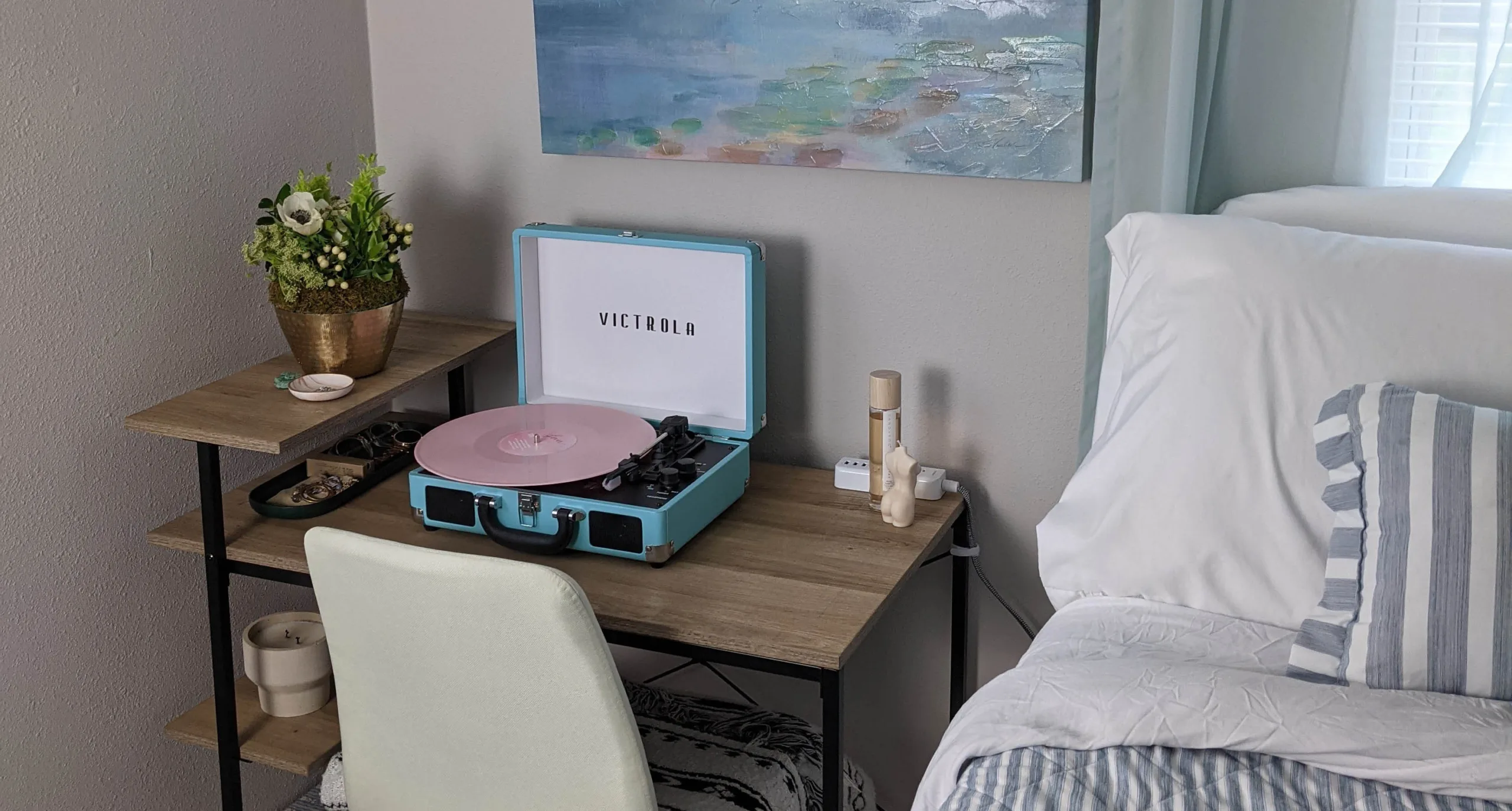 record player on serene desk