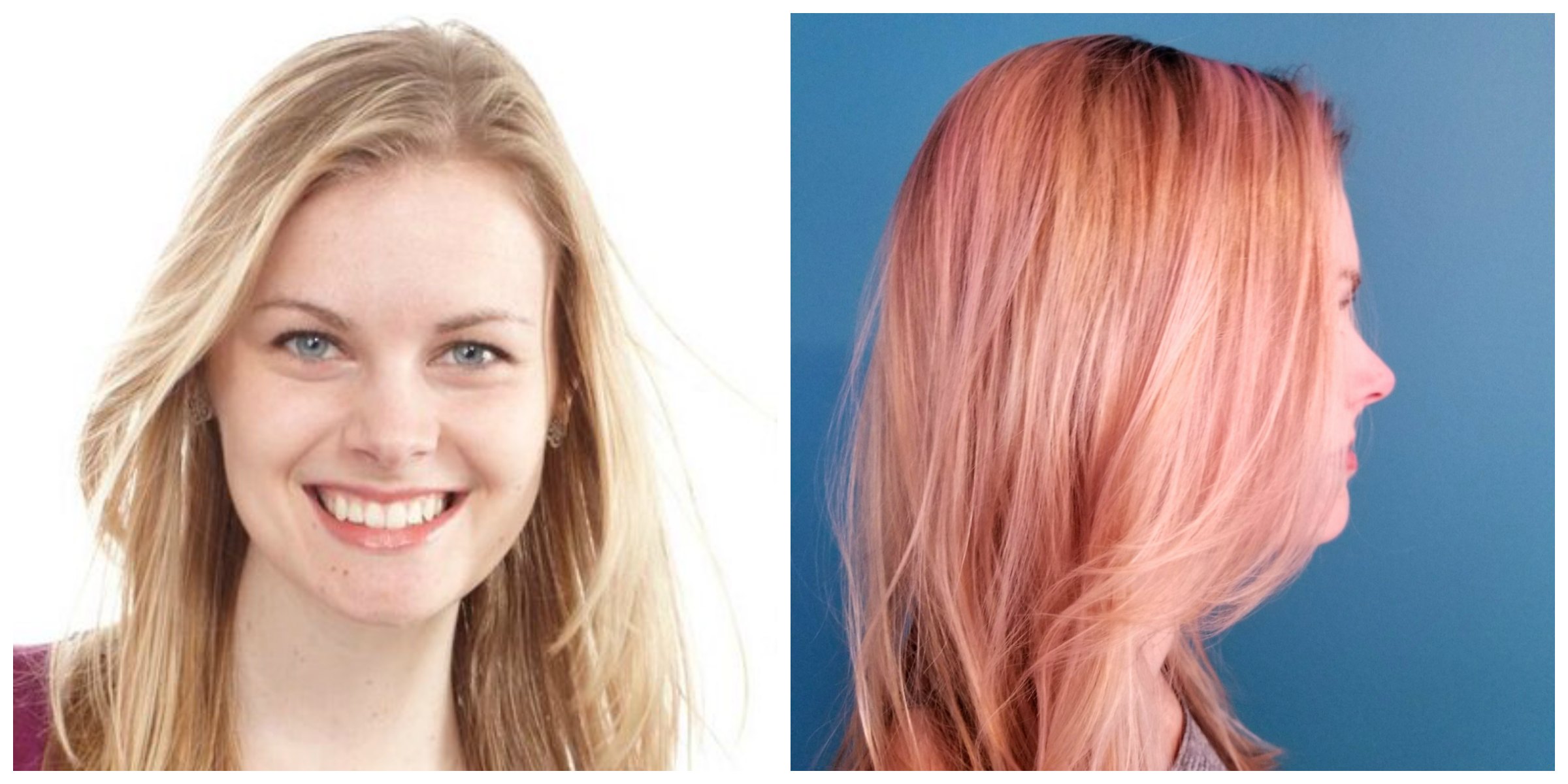 Before and after, testing Kristin Ess's rose gold hair tint