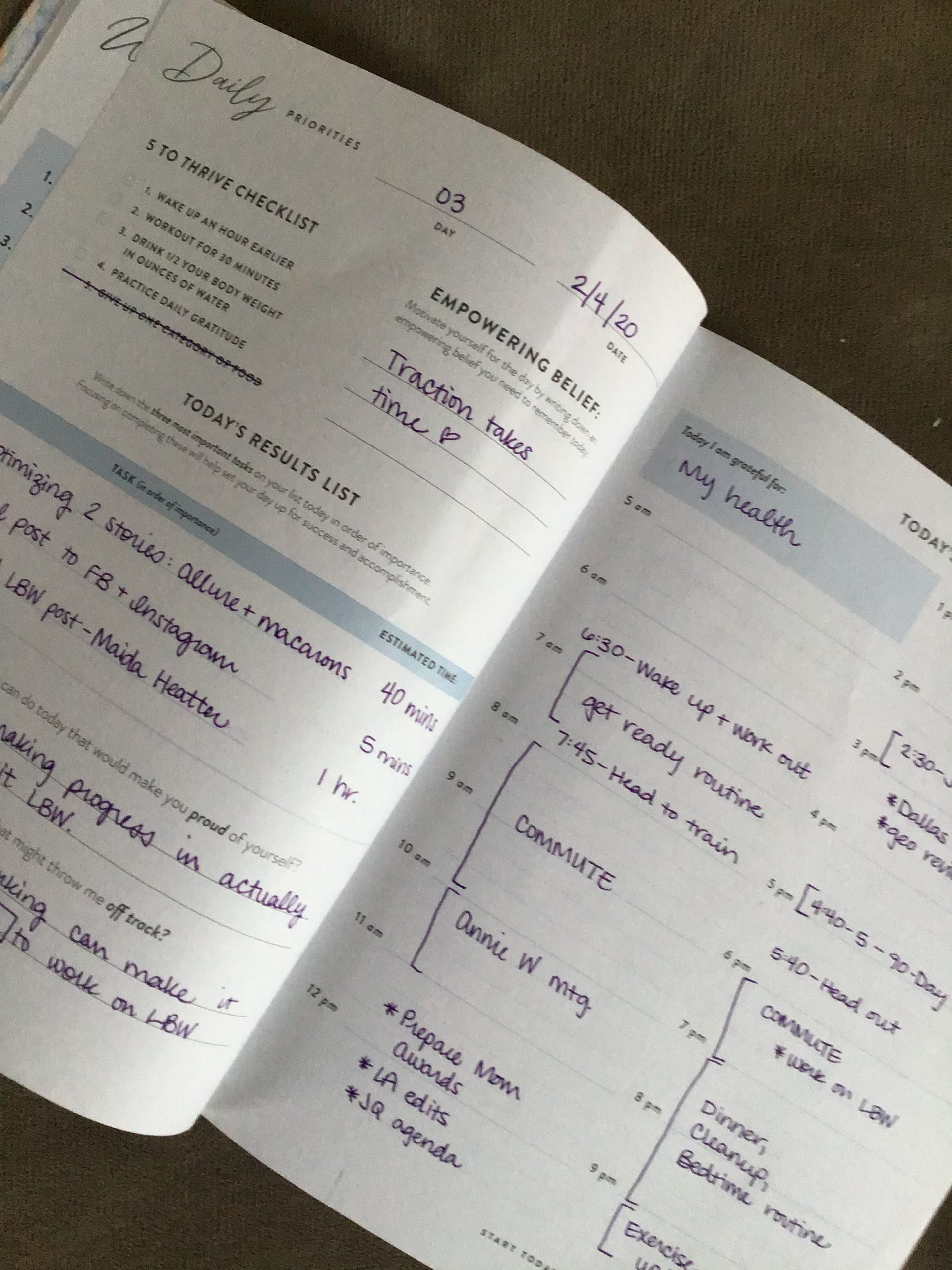 A look at the daily pages section of the Priority Planner