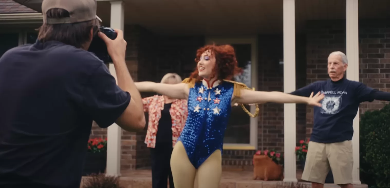 chappell roan halloween costume ideas, like the blue sequin bodysuit from her "hot to go" video